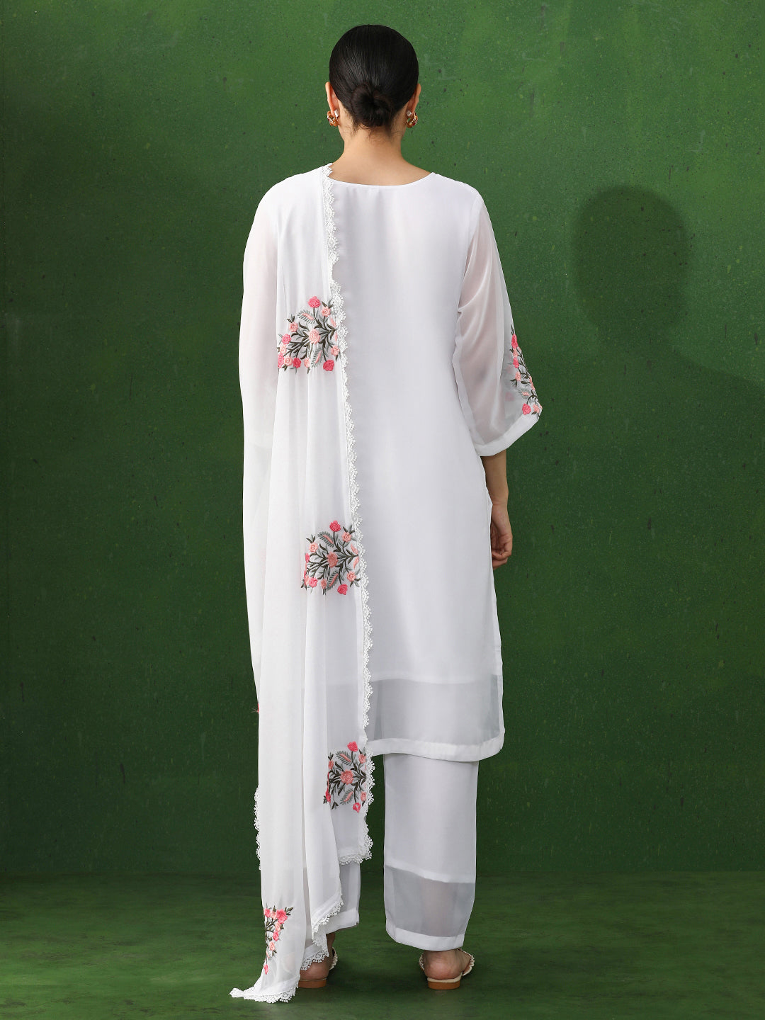 Floral Embroidered Straight Georgette Kurta & Trousers Sets