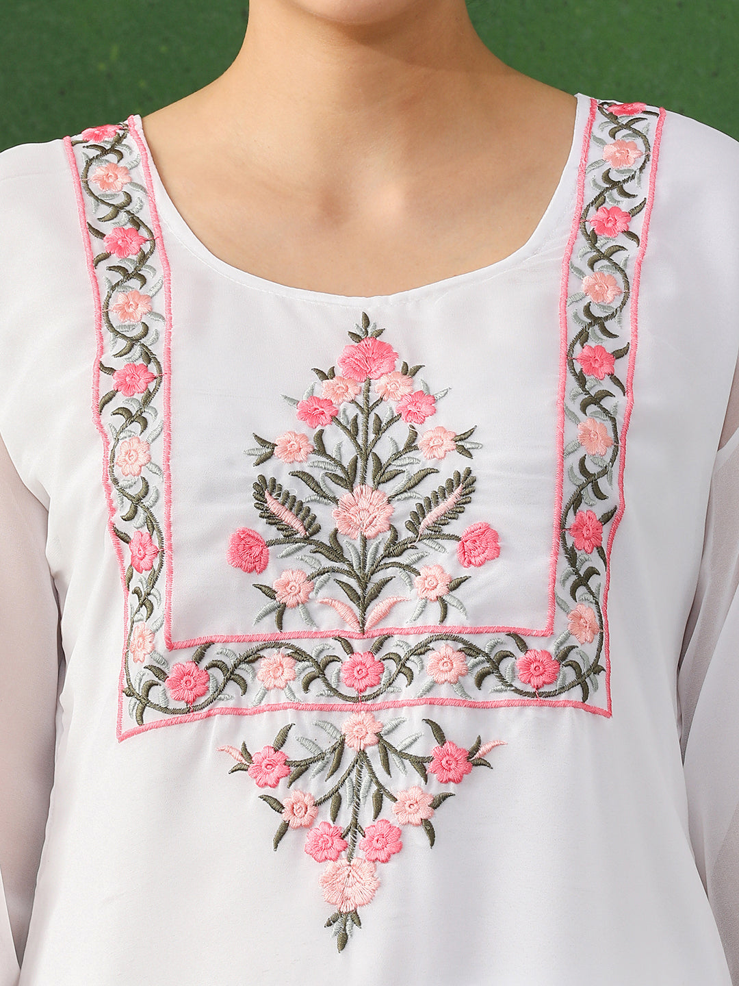 Floral Embroidered Straight Georgette Kurta & Trousers Sets