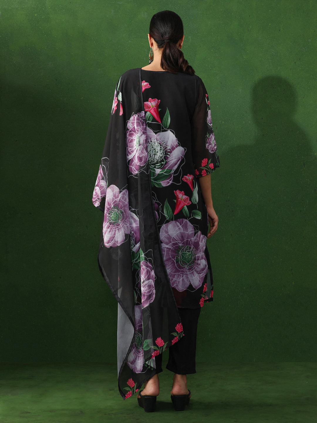 Floral Embroidered Straight Georgette Kurta & Trousers Sets