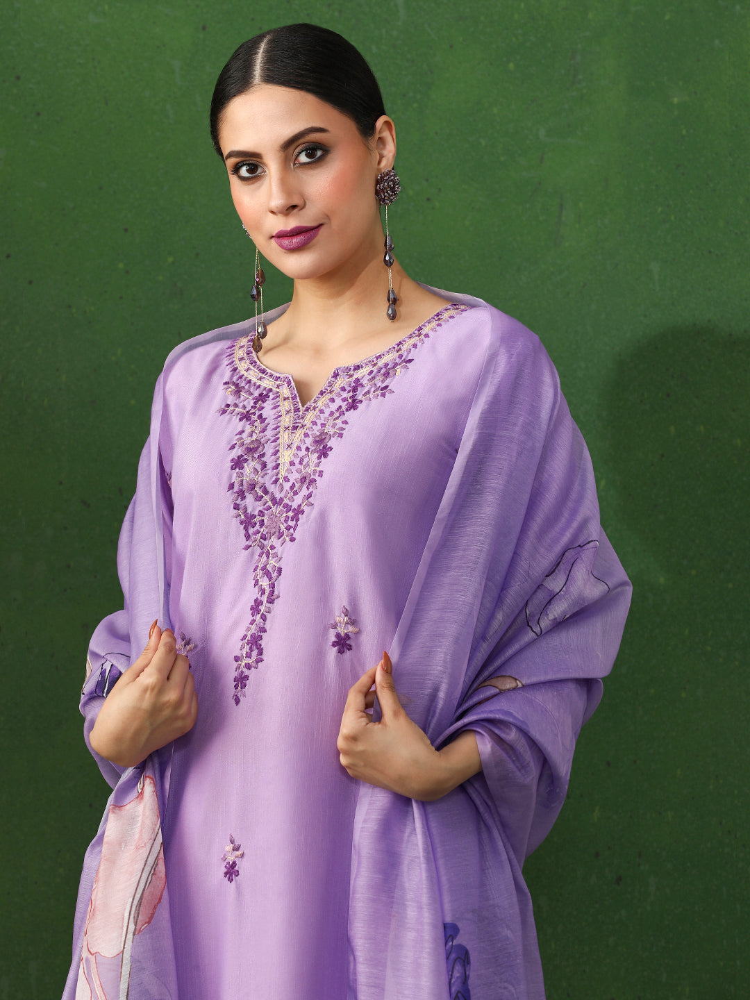 Floral Embroidered Straight Kurta & Trousers Sets