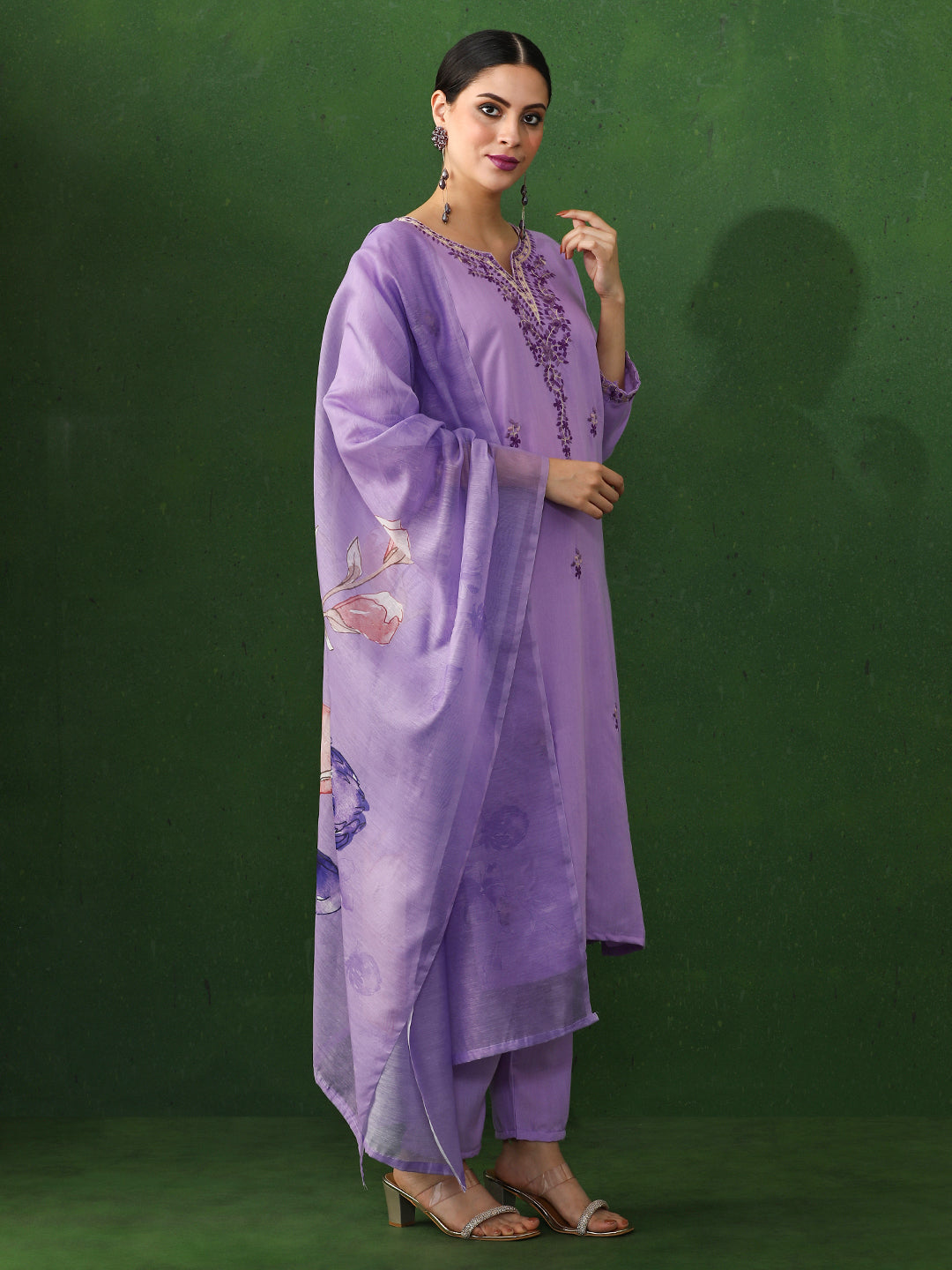 Floral Embroidered Straight Kurta & Trousers Sets