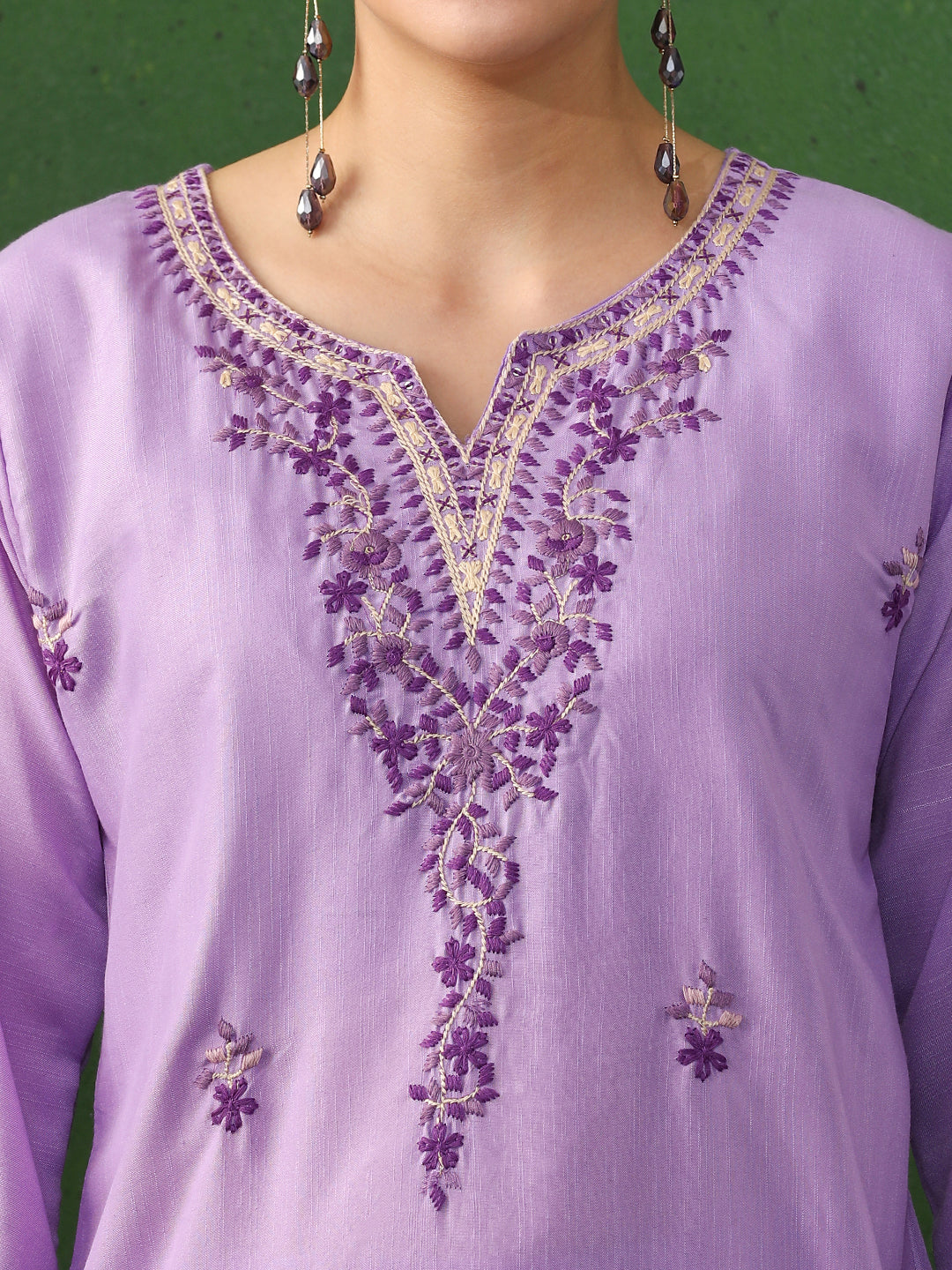 Floral Embroidered Straight Kurta & Trousers Sets