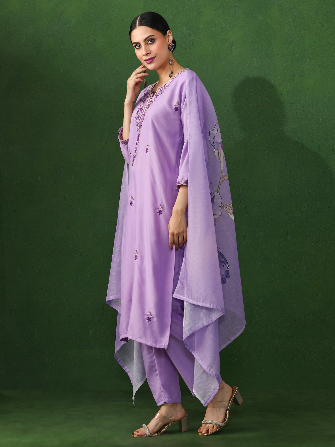 Floral Embroidered Straight Kurta & Trousers Sets