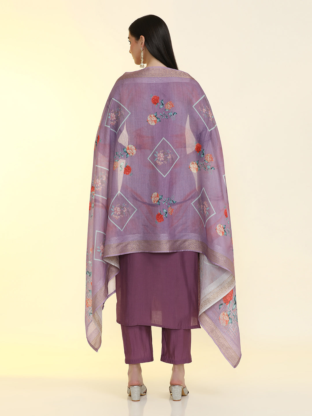 Solid Yoke Design Silk Blend Straight Kurta & Trousers Sets