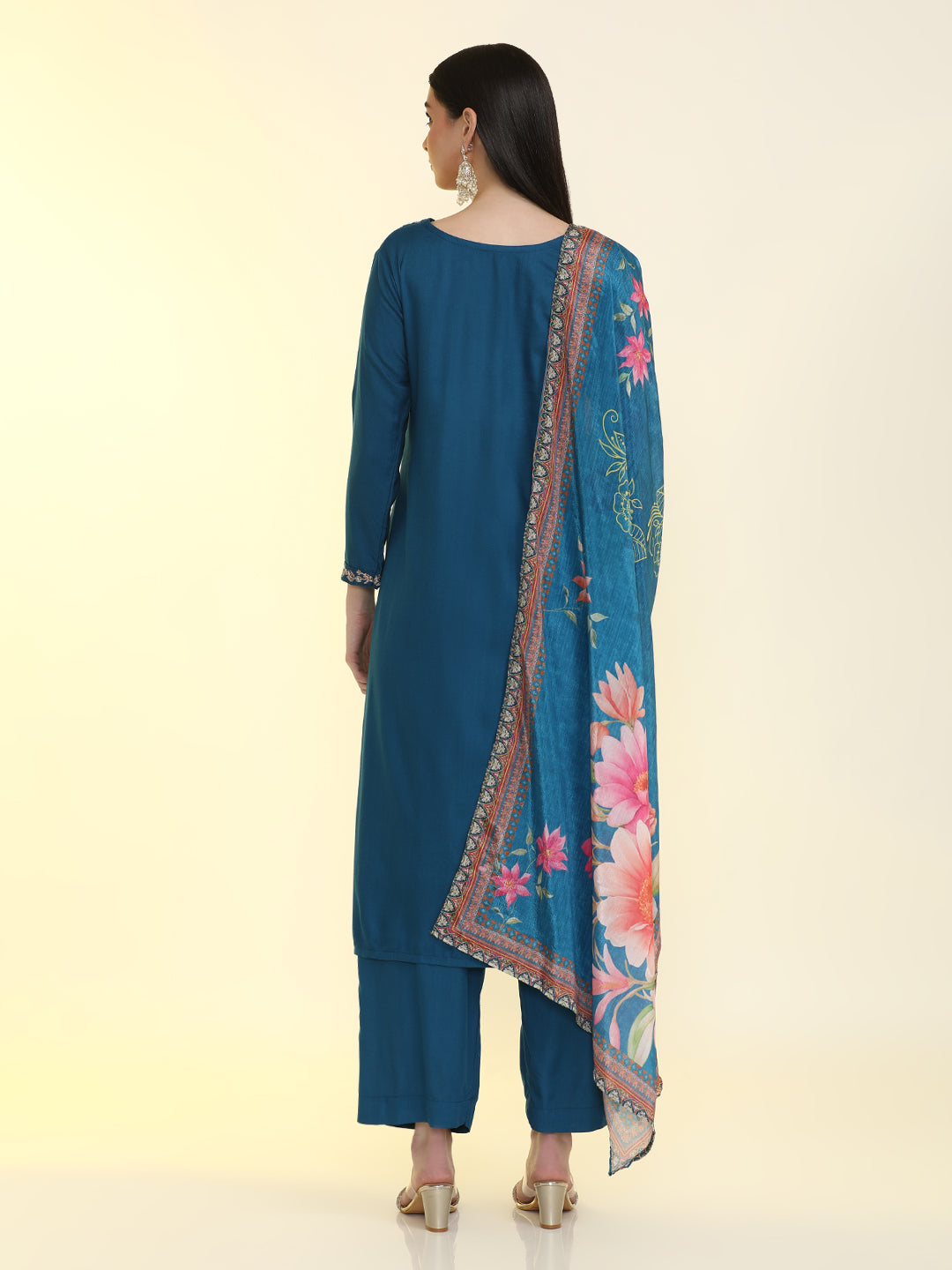 Solid Embroidered Straight Kurta & Palazzos Sets