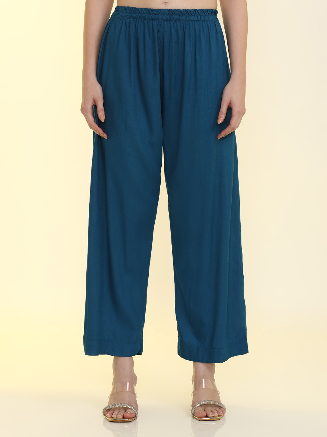 Solid Embroidered Straight Kurta & Palazzos Sets