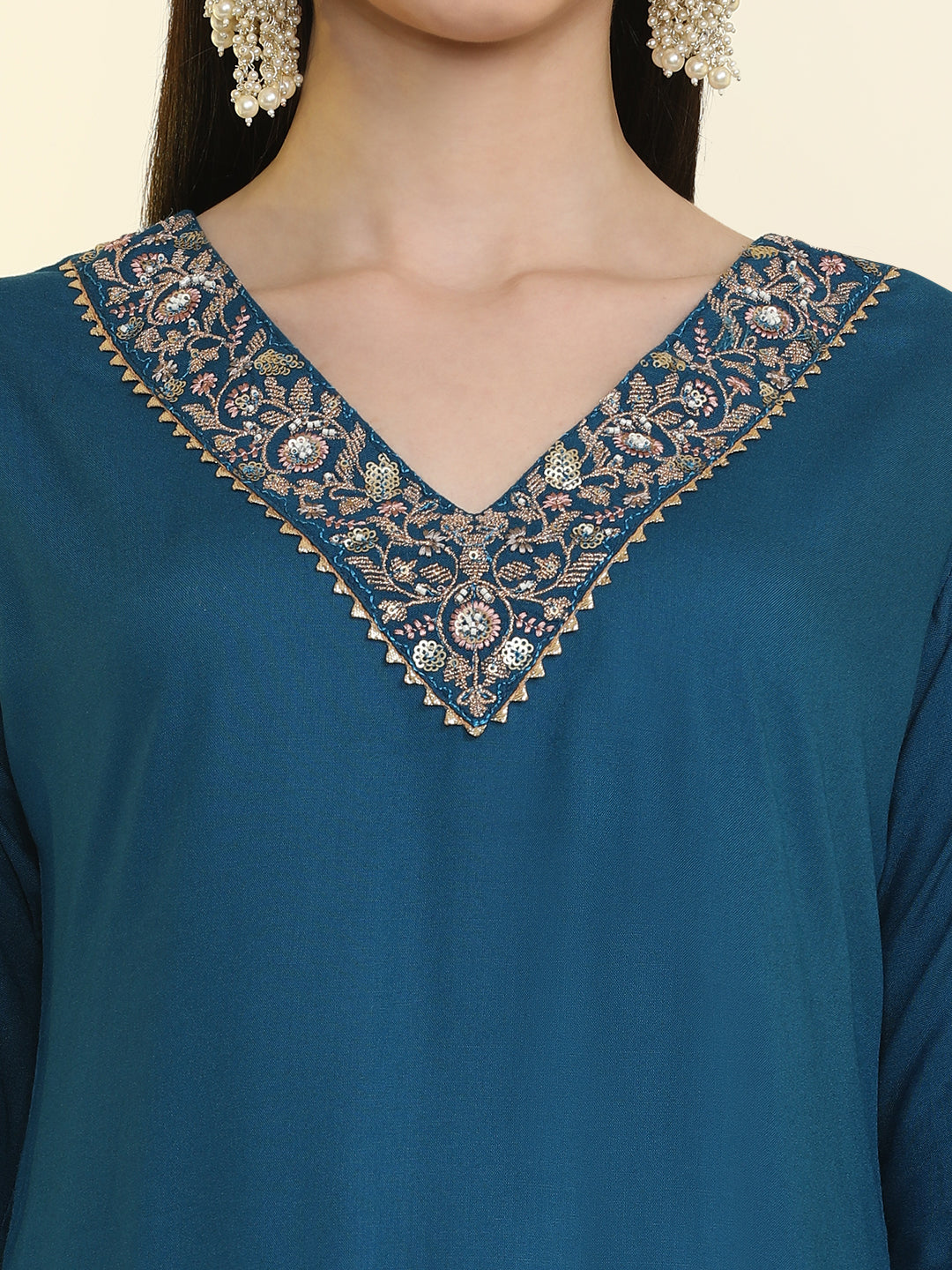 Solid Embroidered Straight Kurta & Palazzos Sets