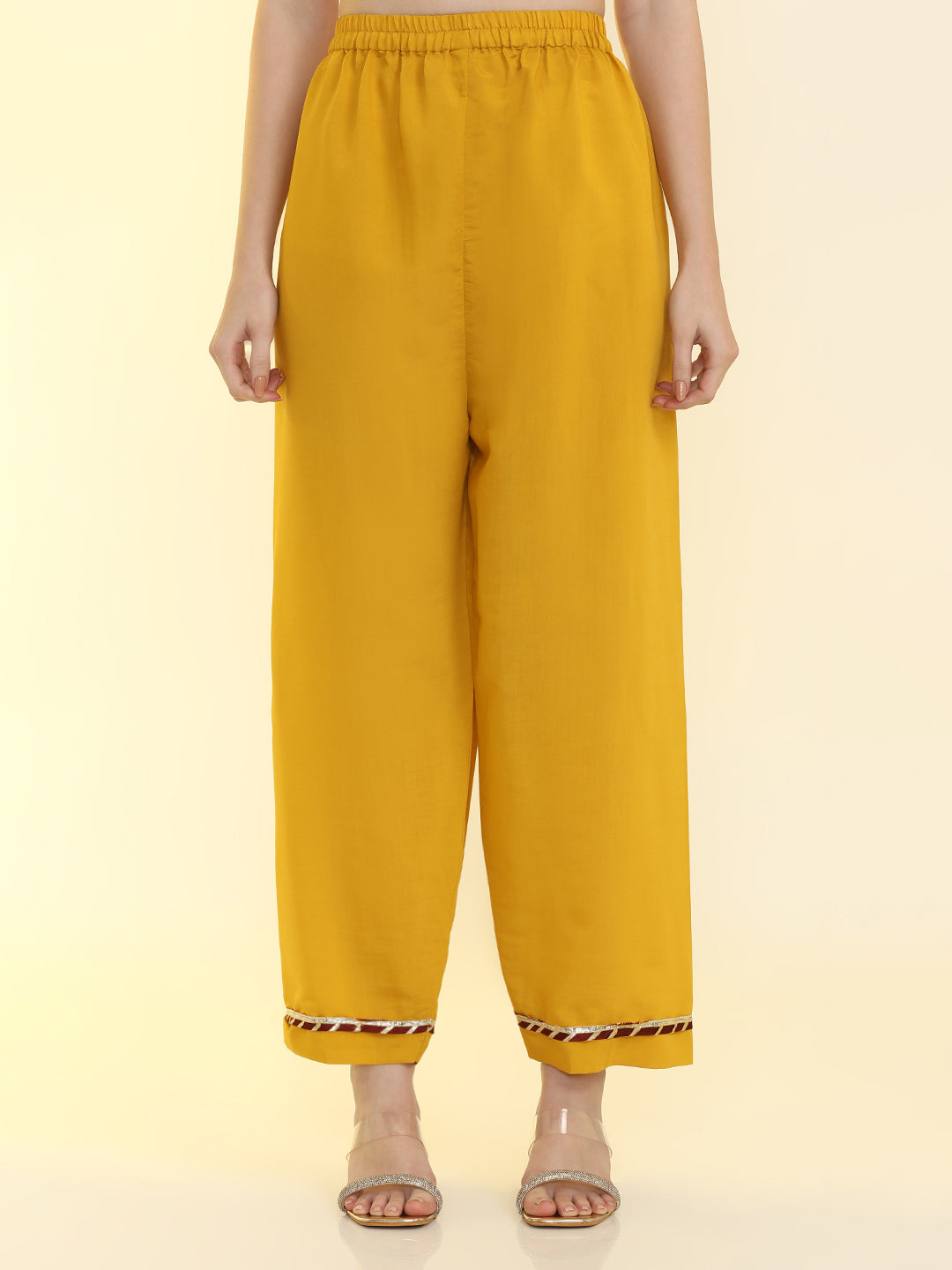 Solid Yoke Design Chinon Straight Kurta & Palazzos Sets