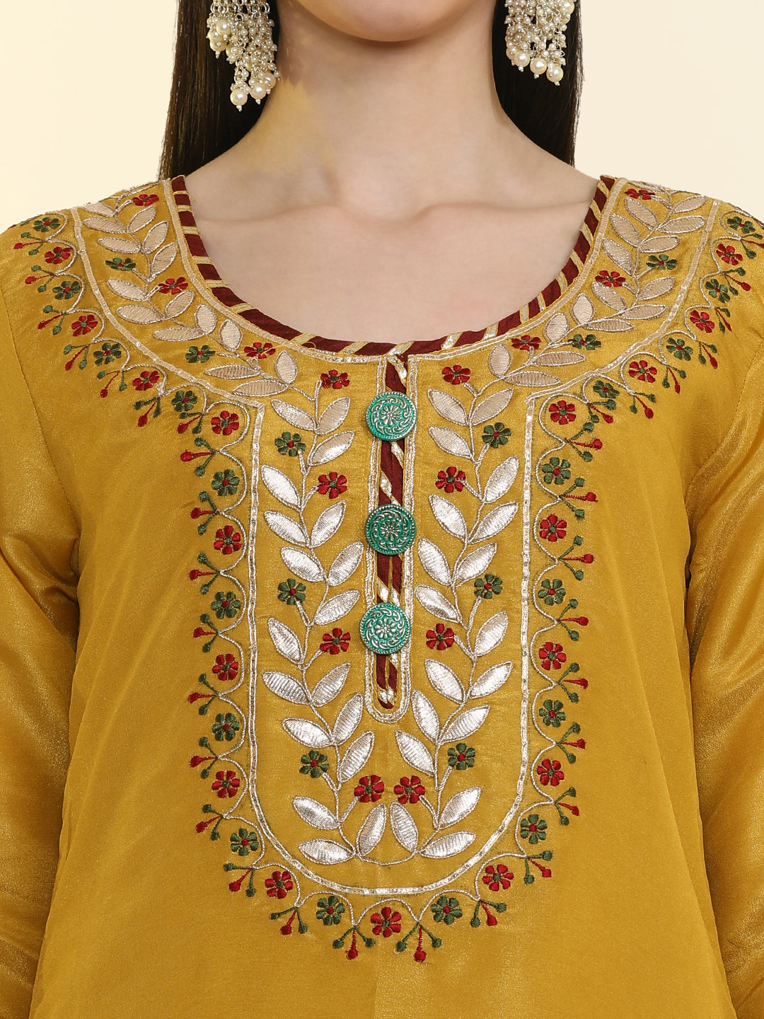 Solid Yoke Design Chinon Straight Kurta & Palazzos Sets