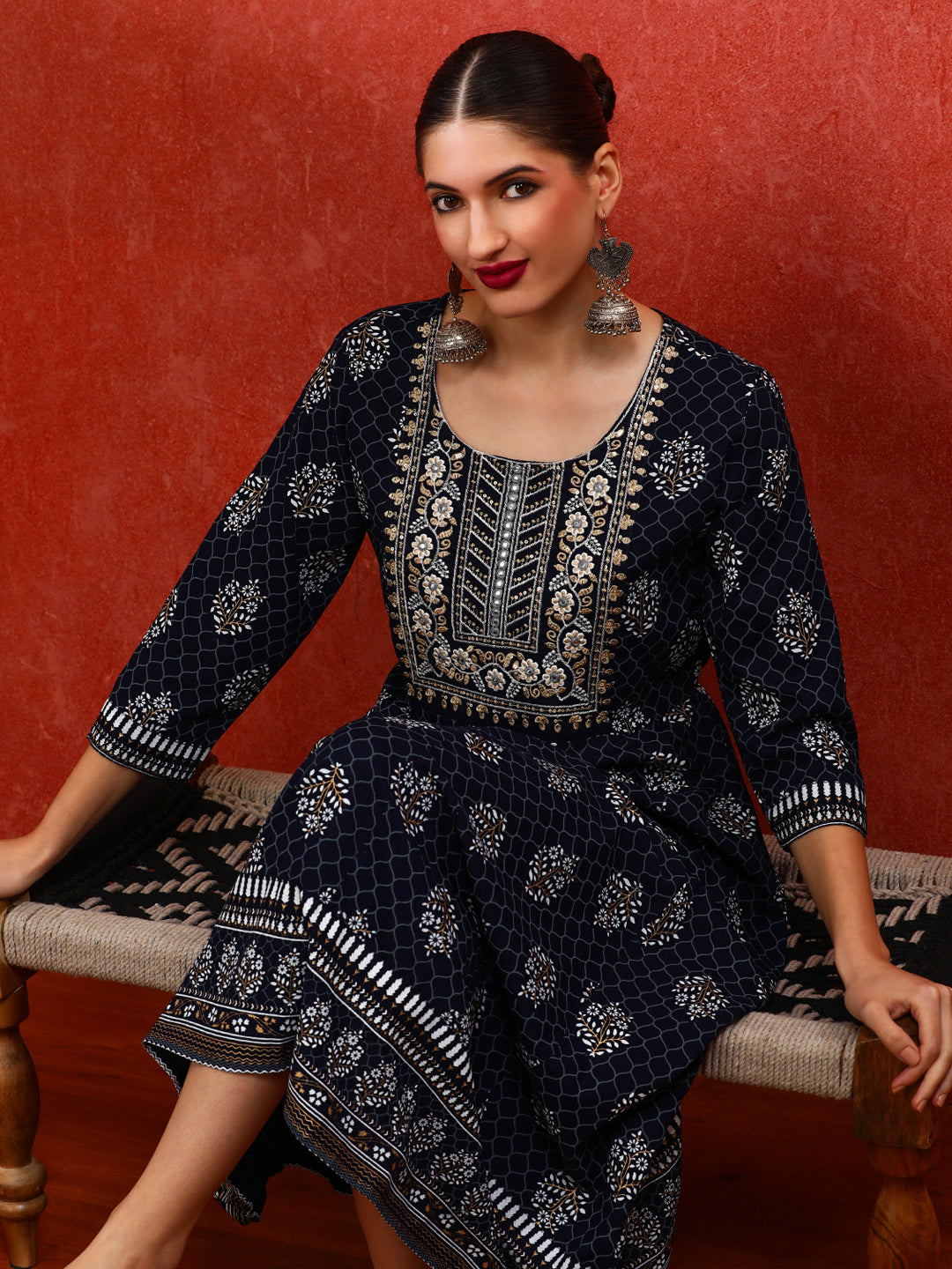 Floral Embroidered A-Line Ethnic Dress