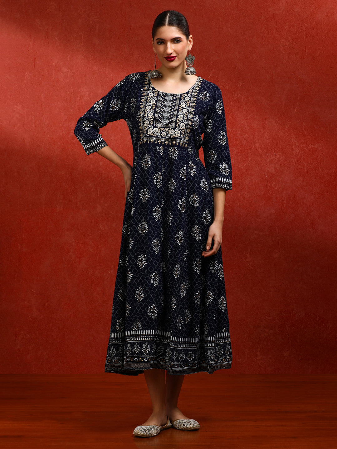 Floral Embroidered A-Line Ethnic Dress
