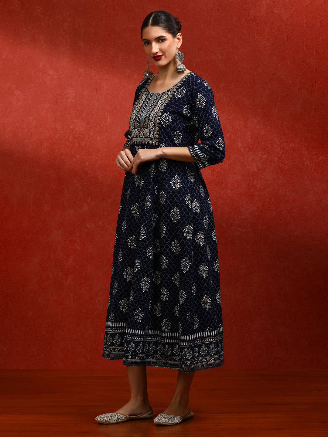 Floral Embroidered A-Line Ethnic Dress