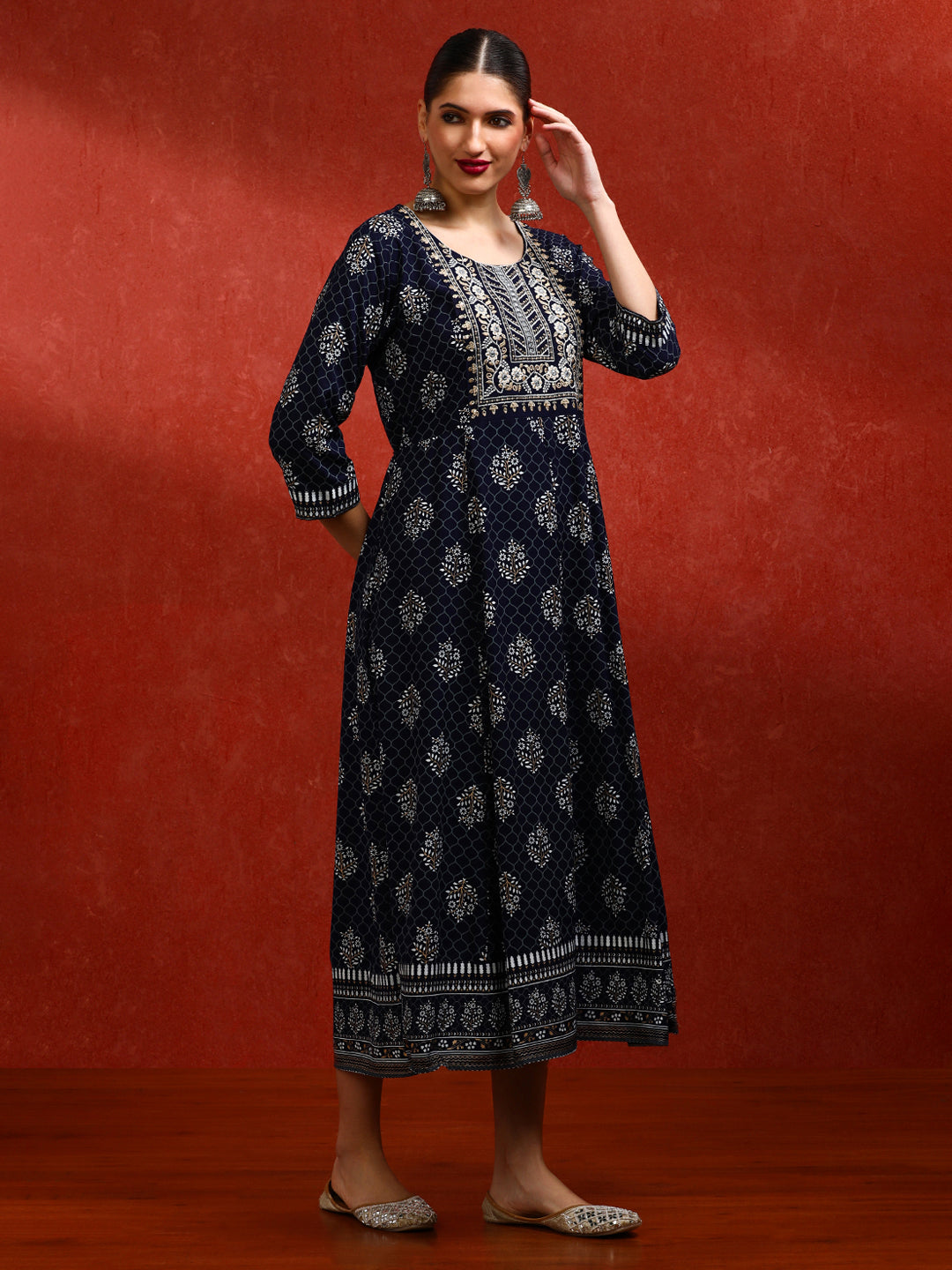 Floral Embroidered A-Line Ethnic Dress