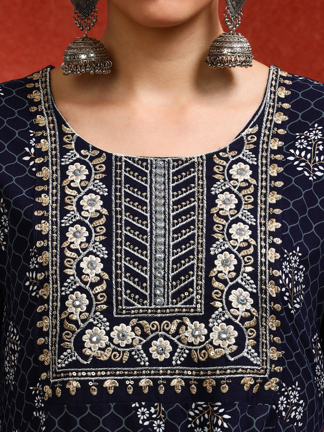 Floral Embroidered A-Line Ethnic Dress