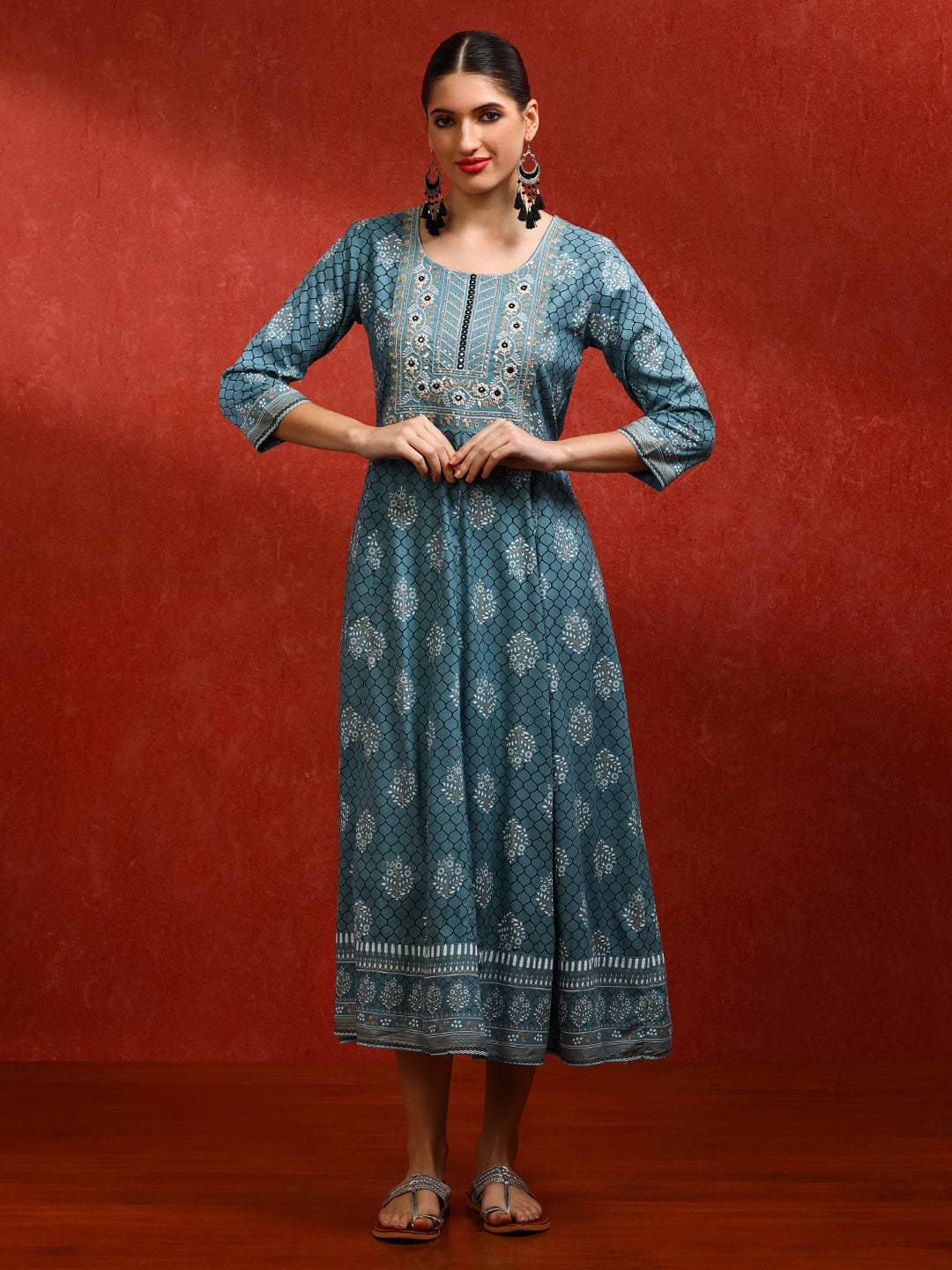 Floral Embroidered A-Line Ethnic Dress