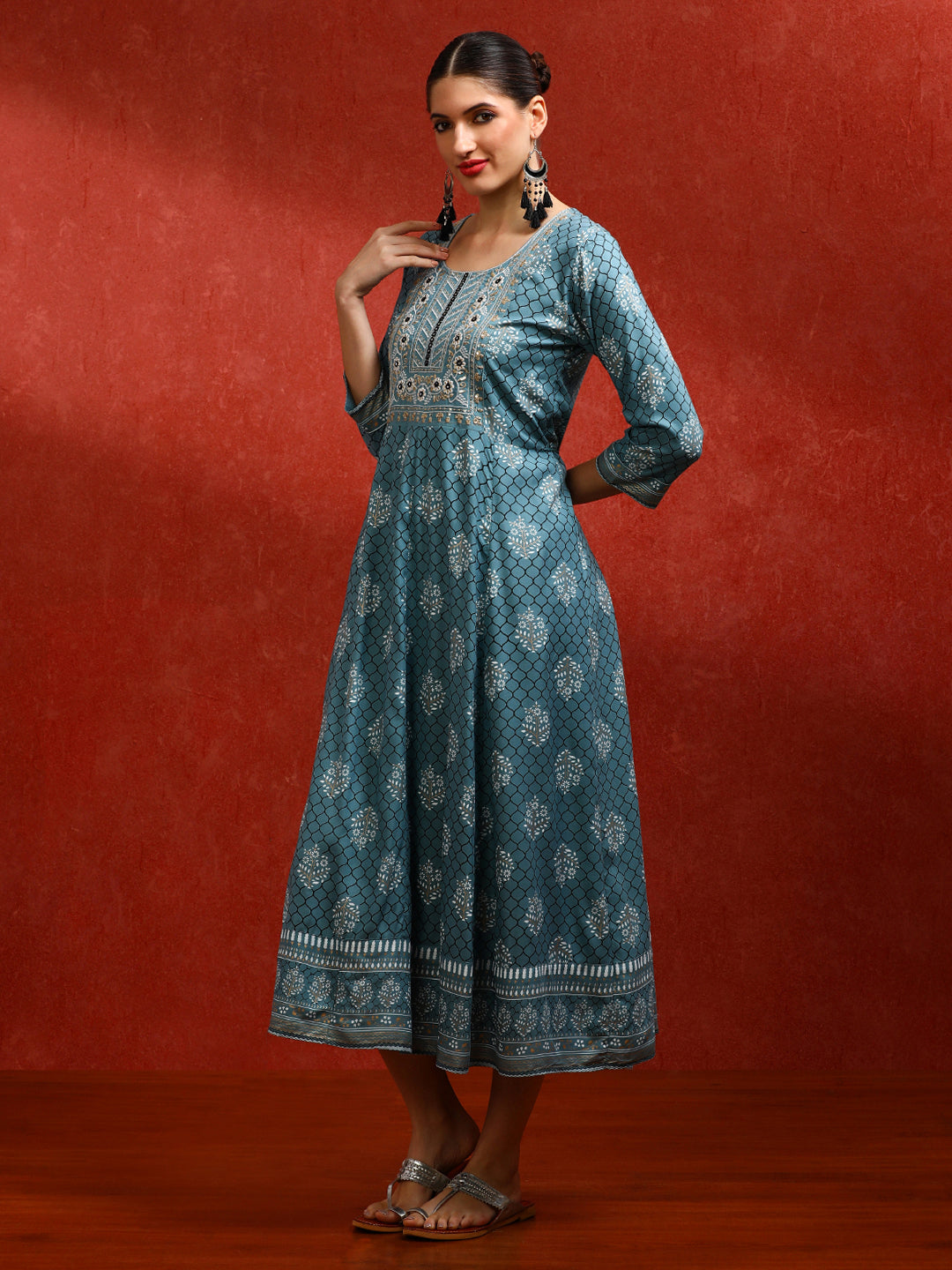 Floral Embroidered A-Line Ethnic Dress