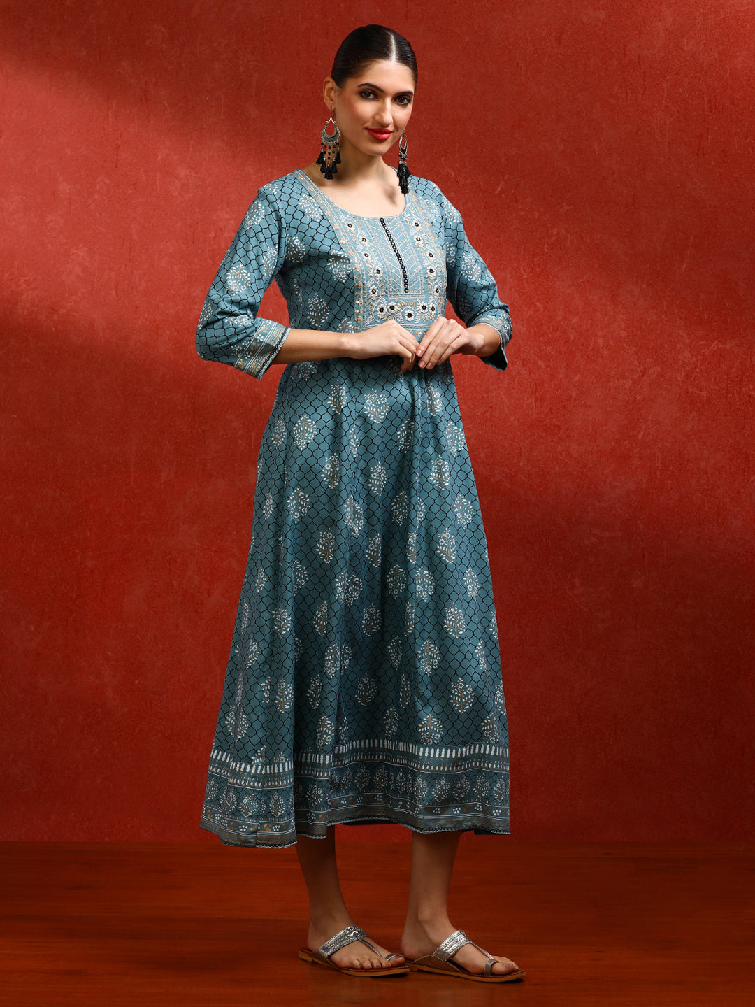 Floral Embroidered A-Line Ethnic Dress