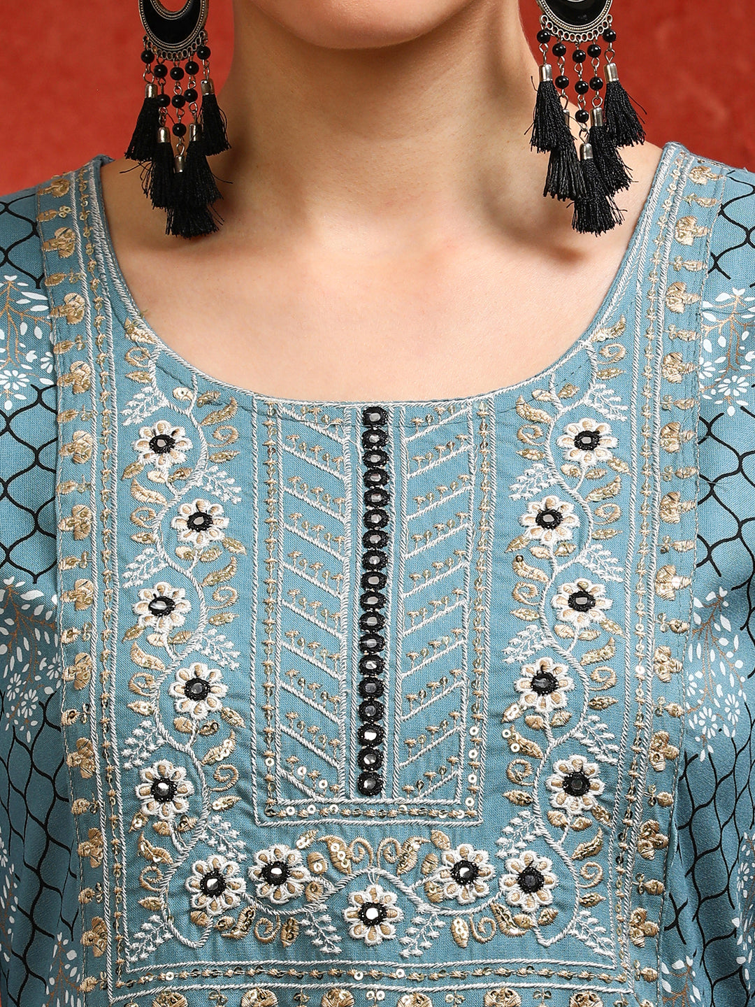 Floral Embroidered A-Line Ethnic Dress