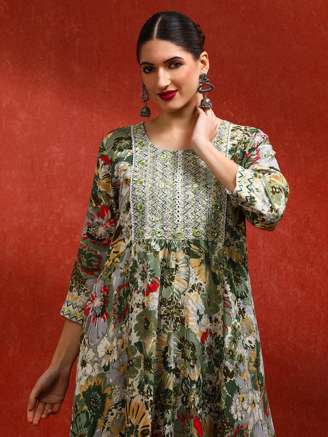 Floral Embroidered A-Line Ethnic Dress
