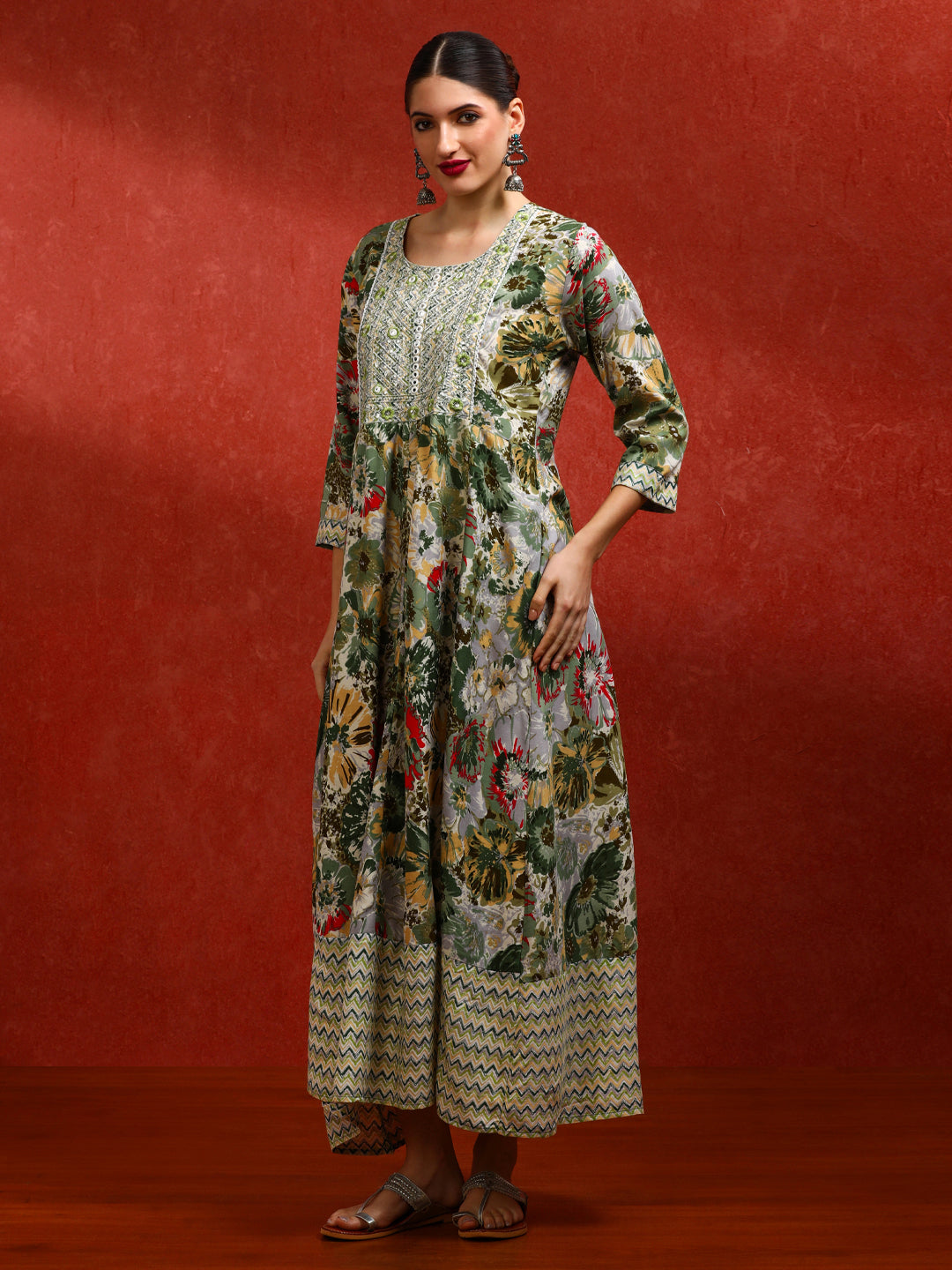 Floral Embroidered A-Line Ethnic Dress