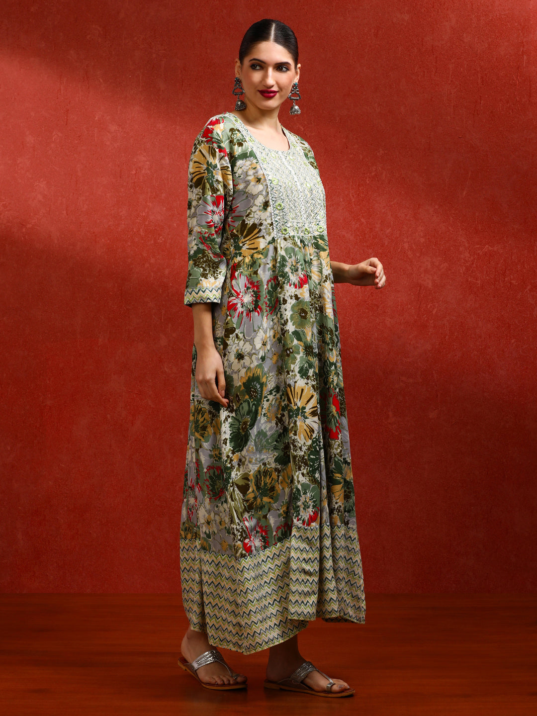 Floral Embroidered A-Line Ethnic Dress