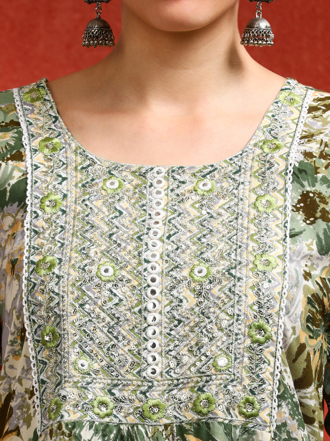 Floral Embroidered A-Line Ethnic Dress