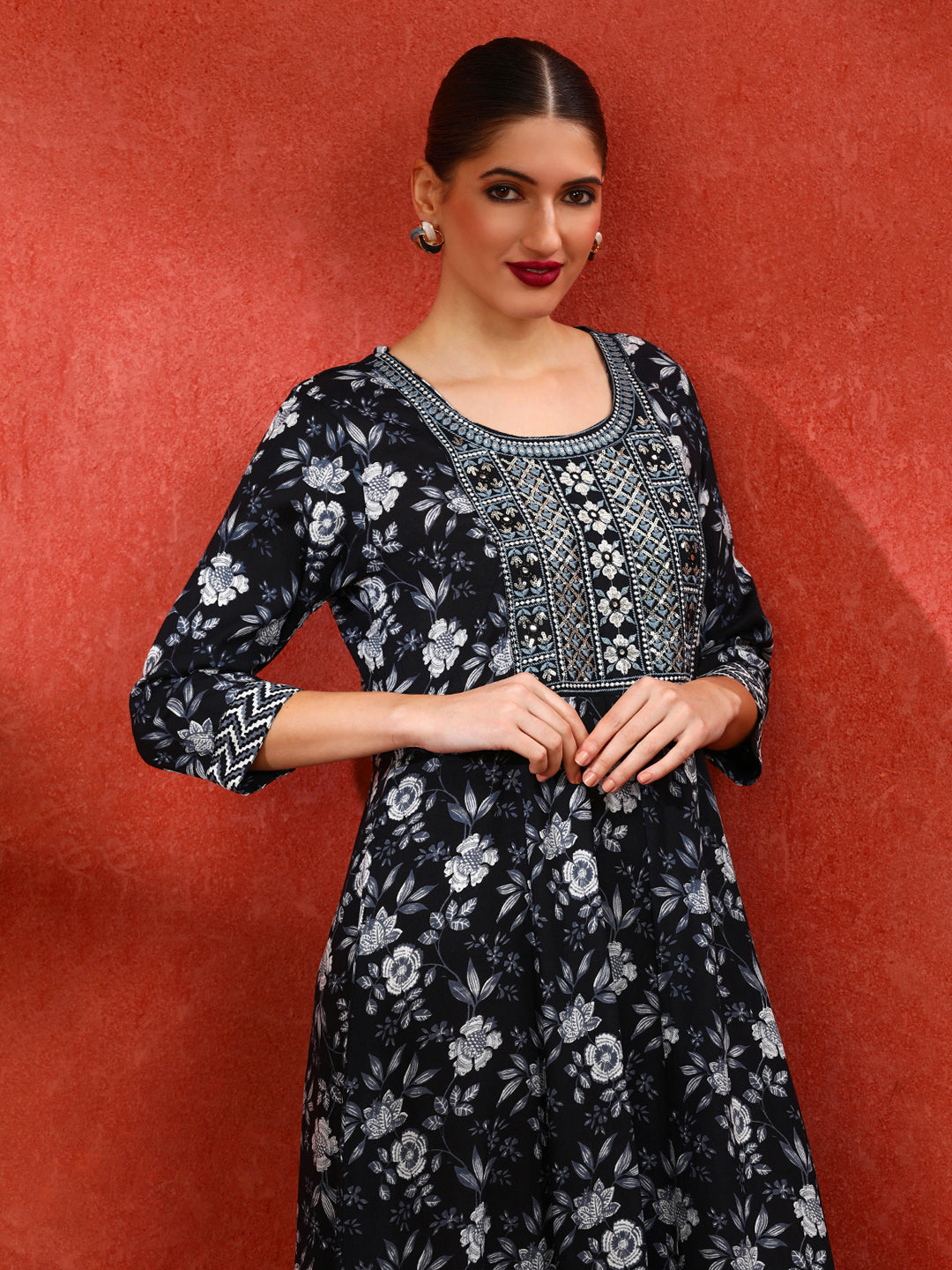 Floral Embroidered A-Line Ethnic Dress