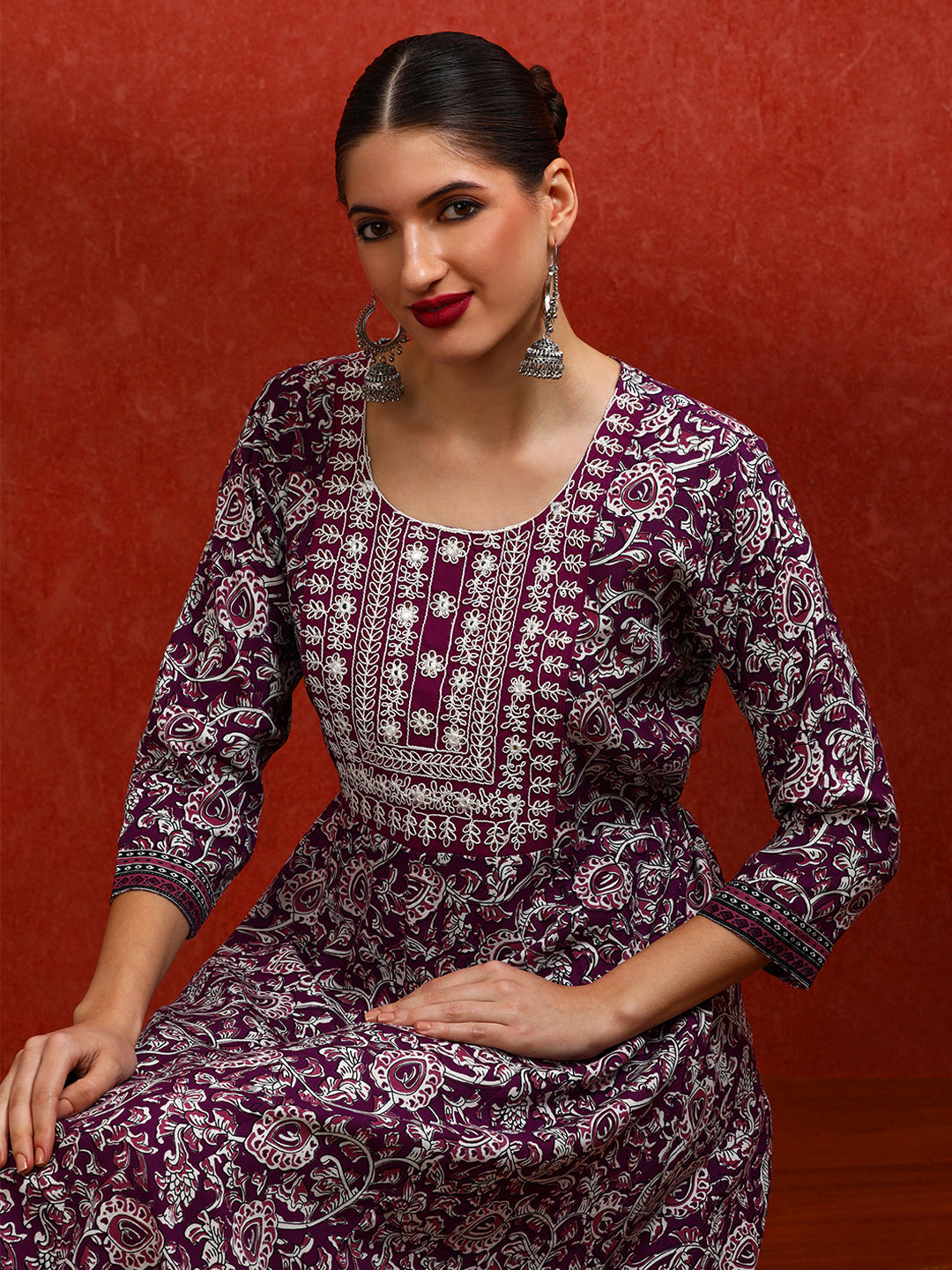 Floral Embroidered A-Line Ethnic Dress