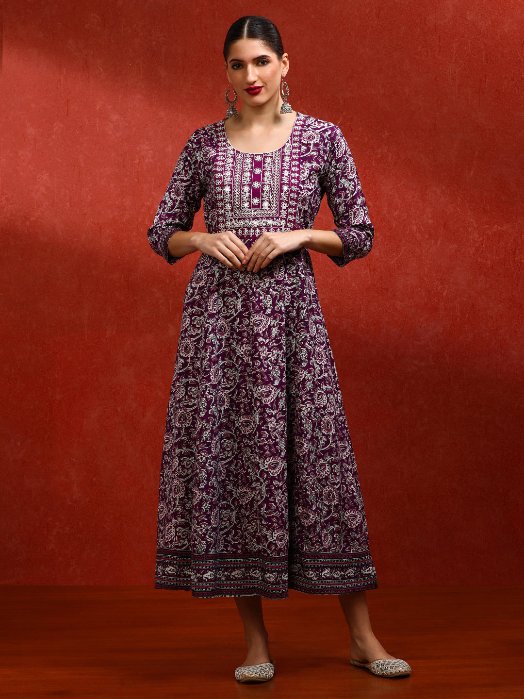 Floral Embroidered A-Line Ethnic Dress