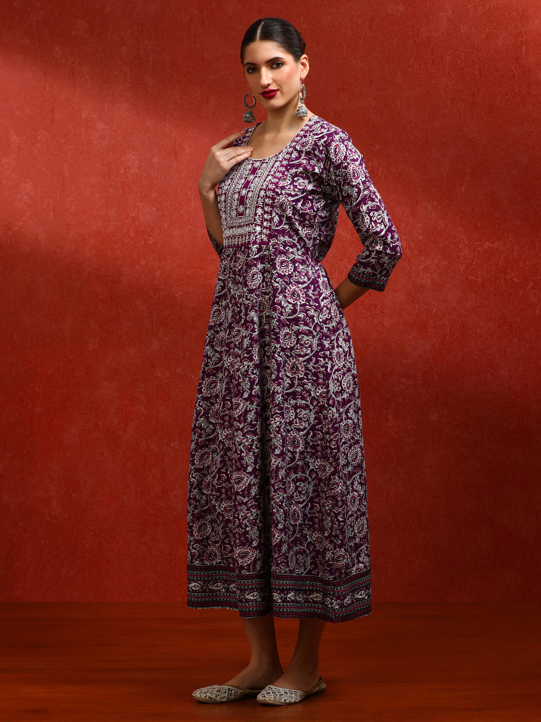 Floral Embroidered A-Line Ethnic Dress