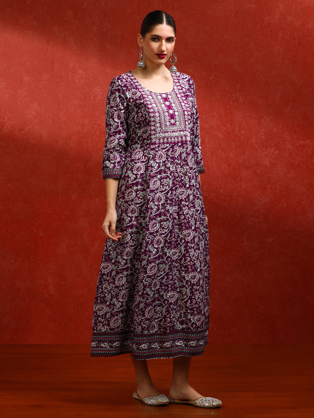 Floral Embroidered A-Line Ethnic Dress