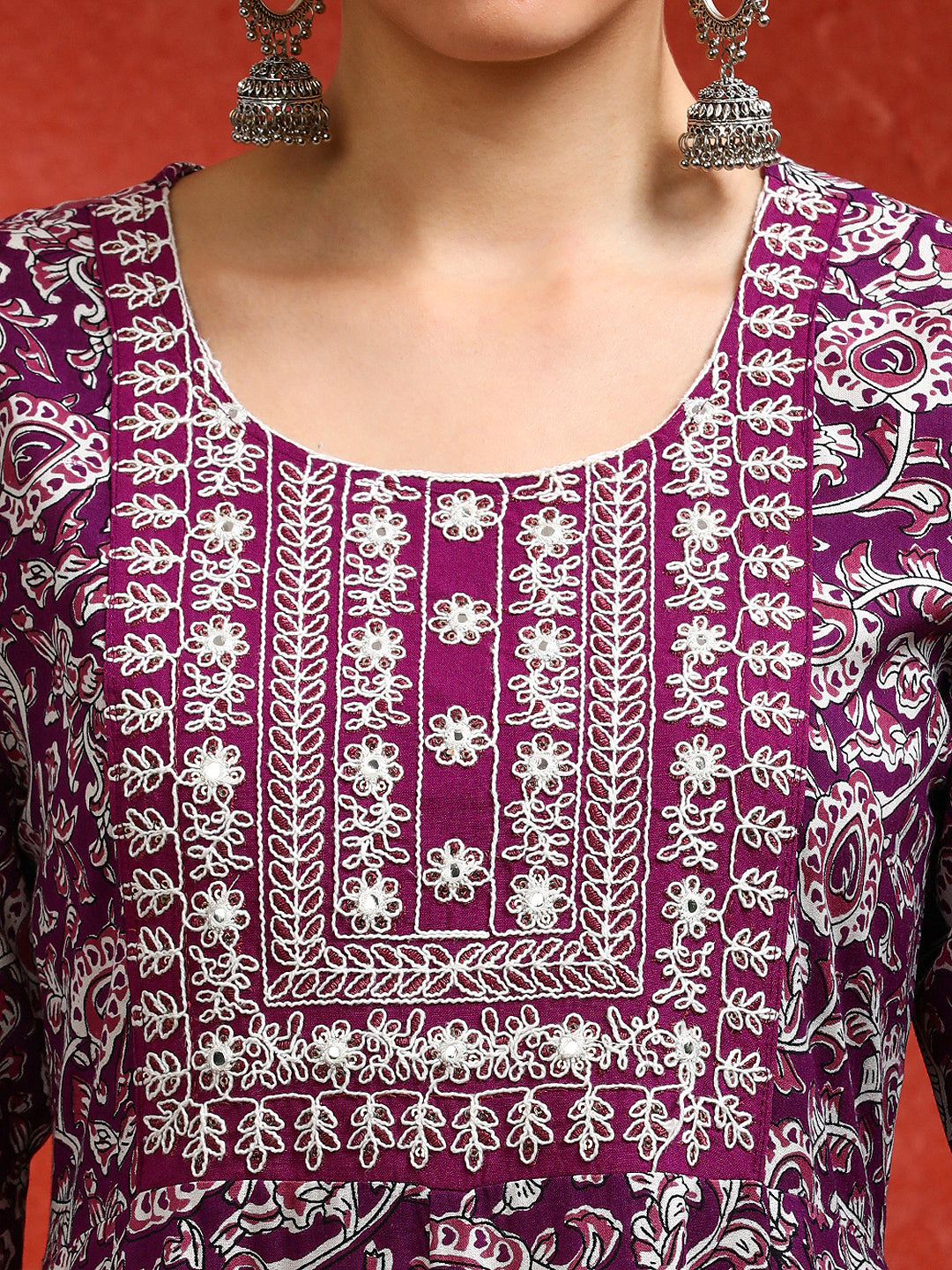 Floral Embroidered A-Line Ethnic Dress