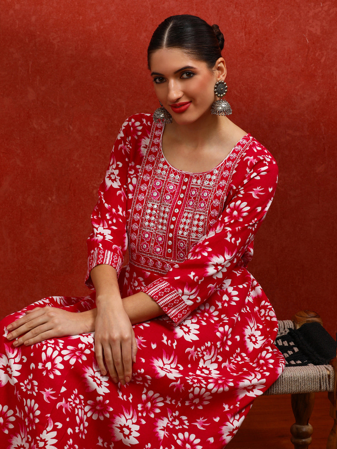 Floral Embroidered A-Line Ethnic Dress