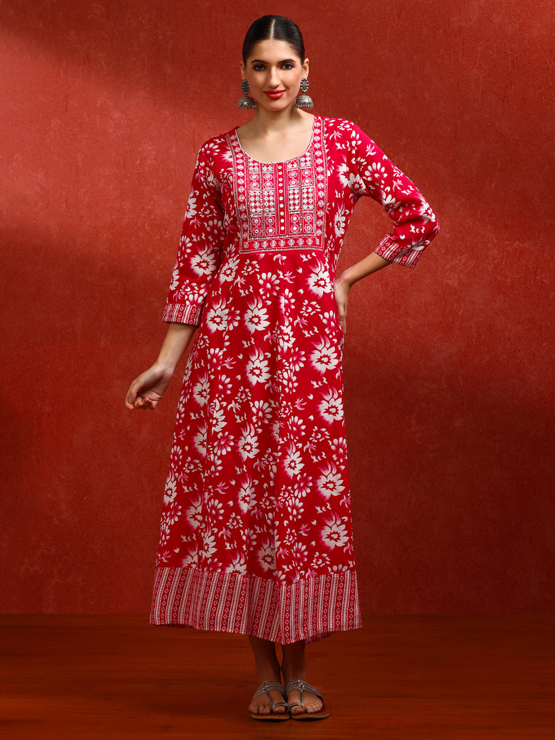 Floral Embroidered A-Line Ethnic Dress