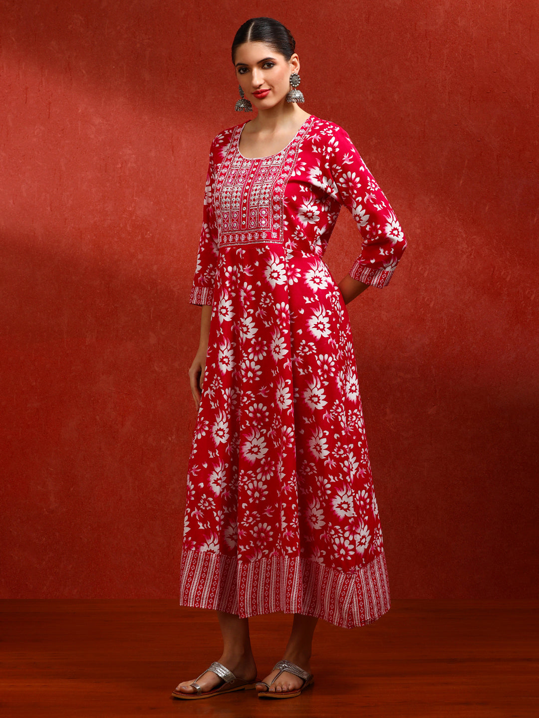 Floral Embroidered A-Line Ethnic Dress