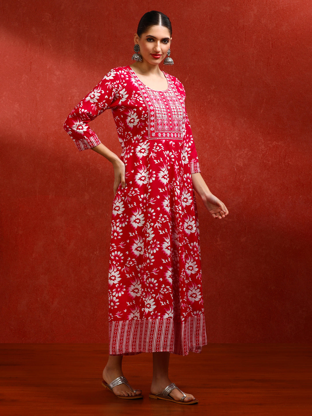 Floral Embroidered A-Line Ethnic Dress