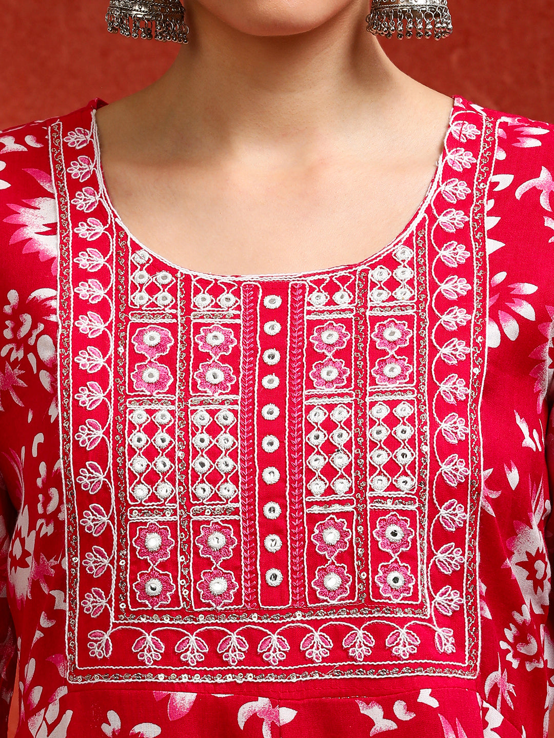 Floral Embroidered A-Line Ethnic Dress
