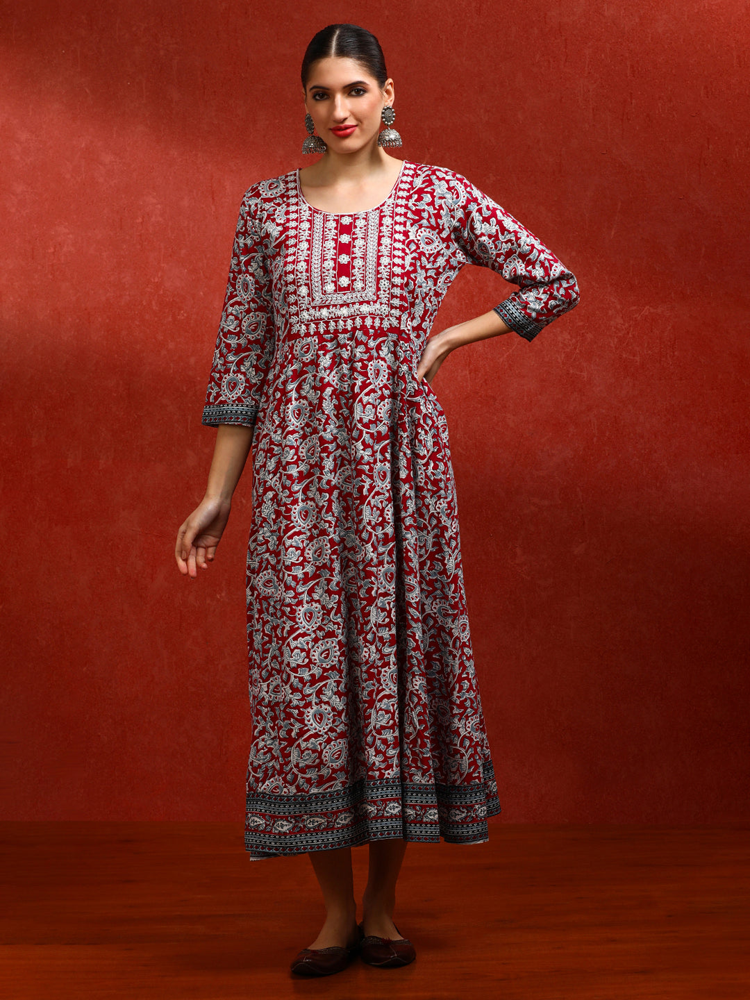Floral Embroidered A-Line Ethnic Dress