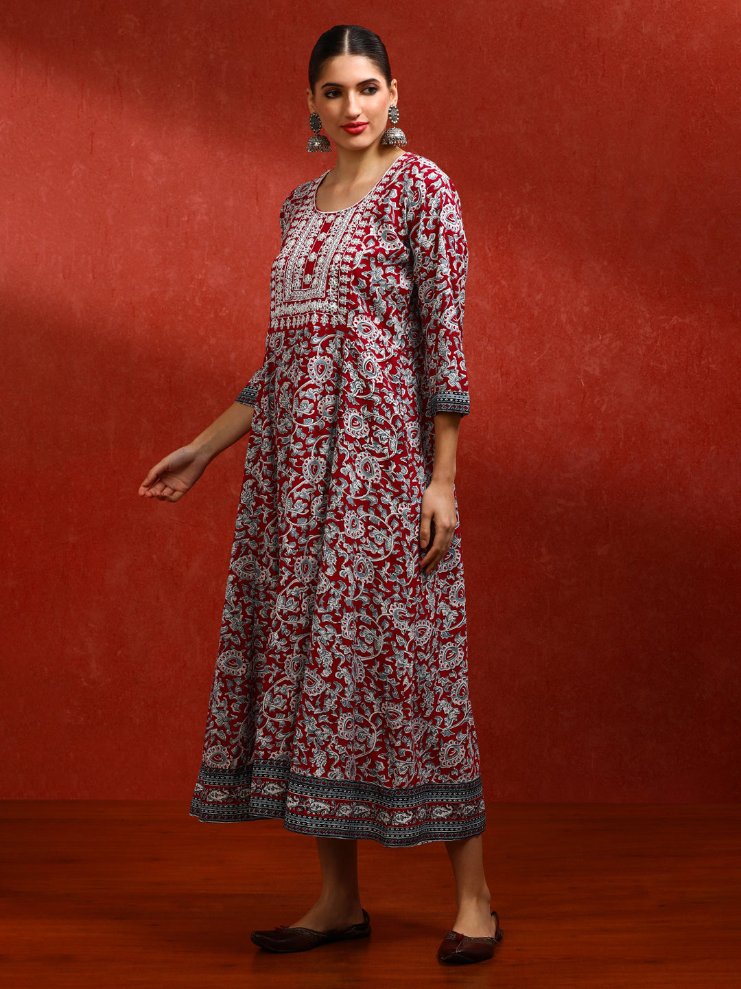 Floral Embroidered A-Line Ethnic Dress