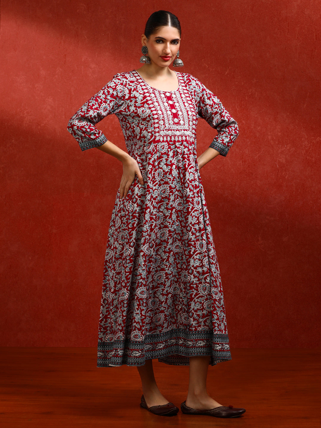 Floral Embroidered A-Line Ethnic Dress