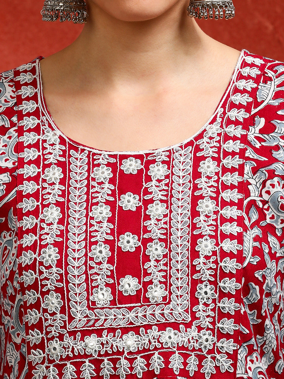 Floral Embroidered A-Line Ethnic Dress
