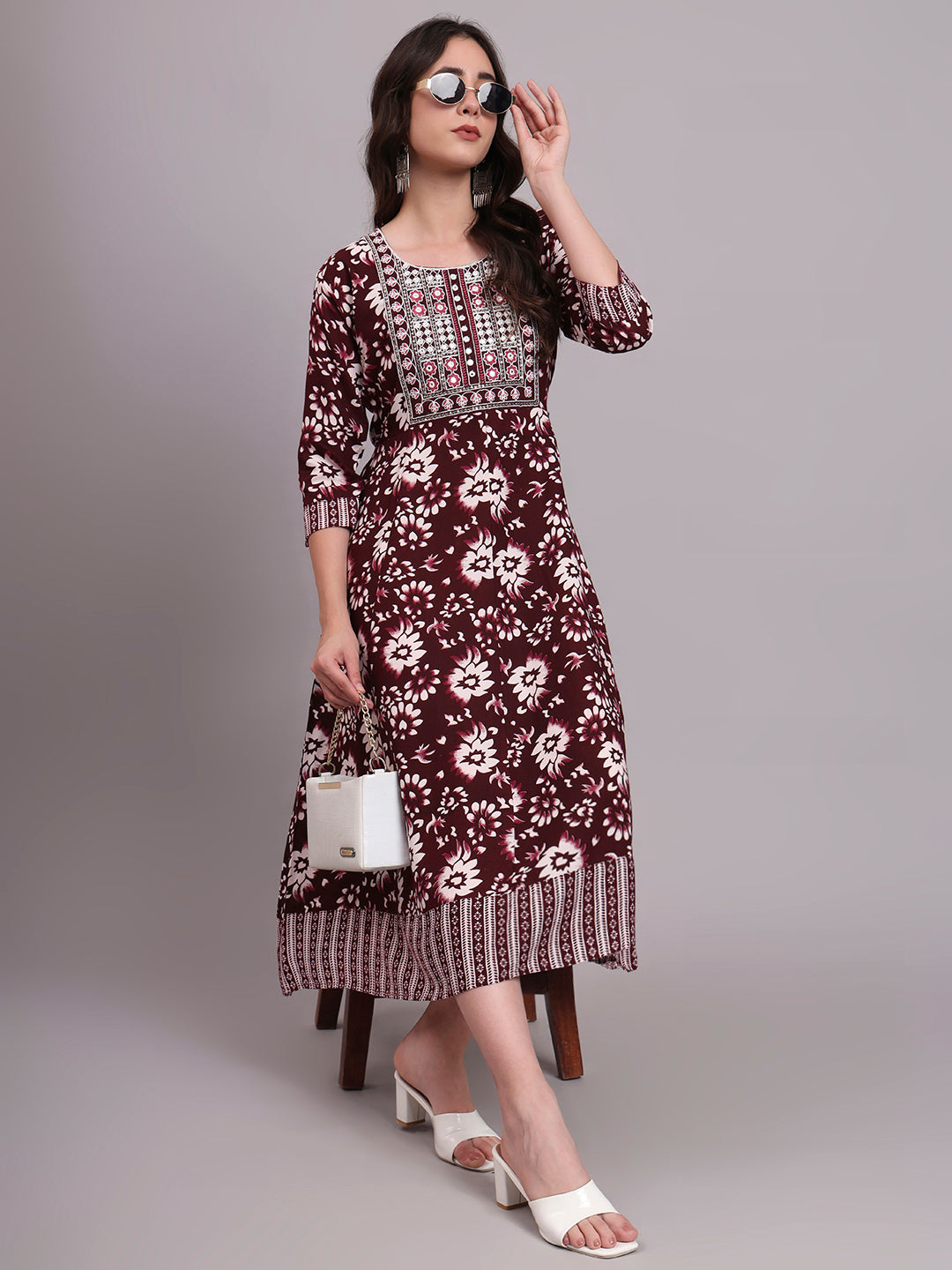 Floral Embroidered A-Line Ethnic Dress