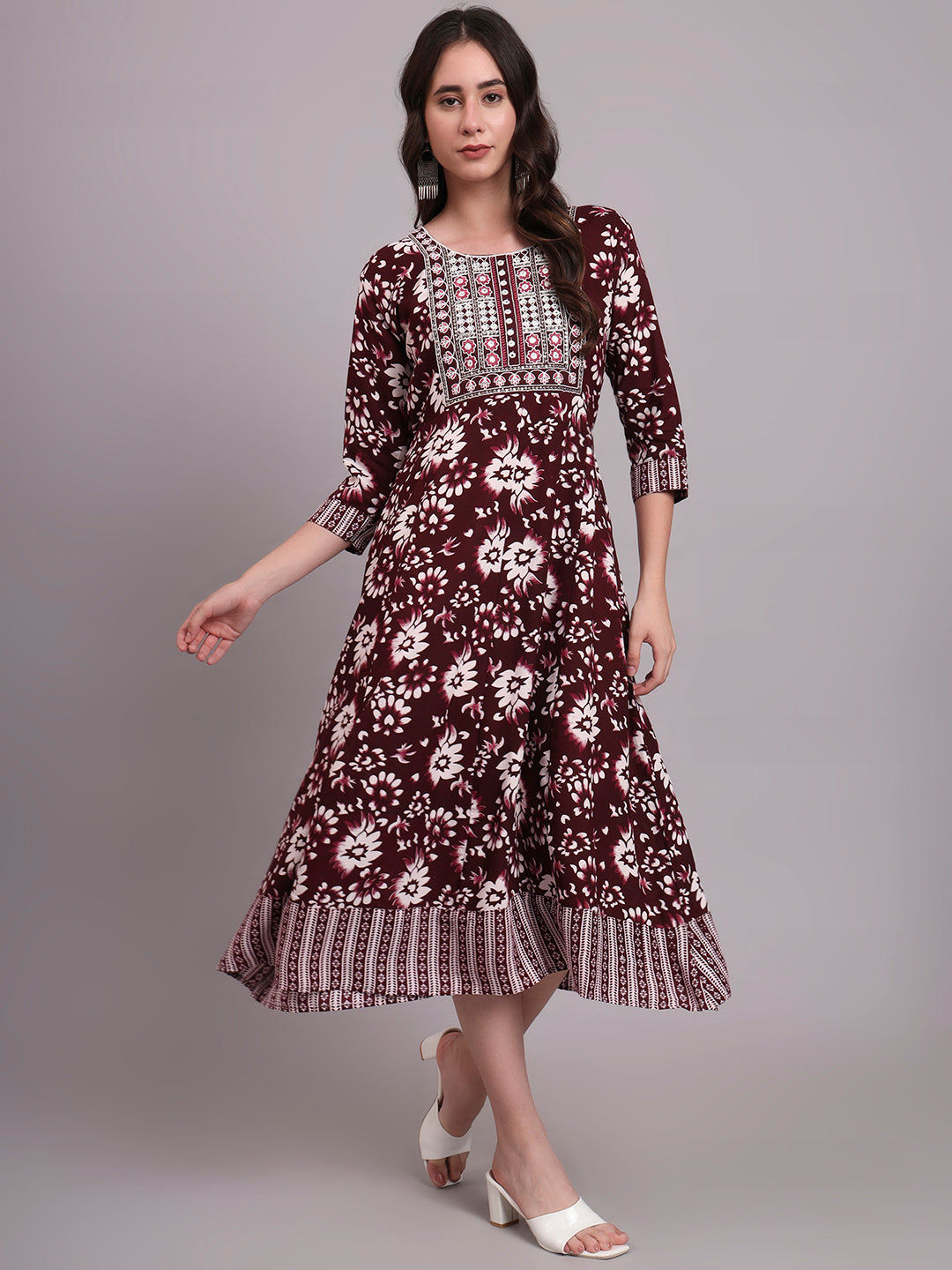Floral Embroidered A-Line Ethnic Dress