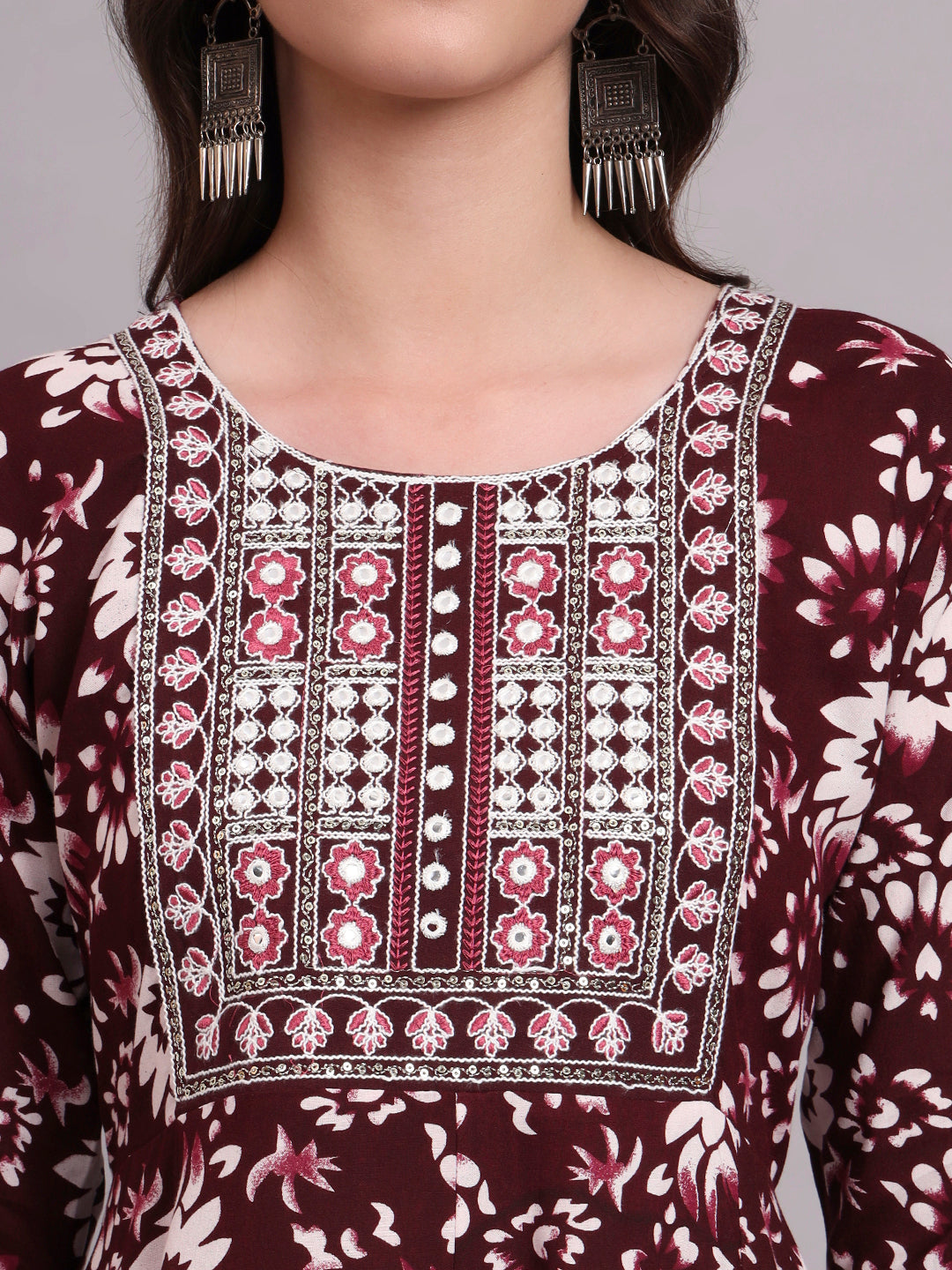 Floral Embroidered A-Line Ethnic Dress