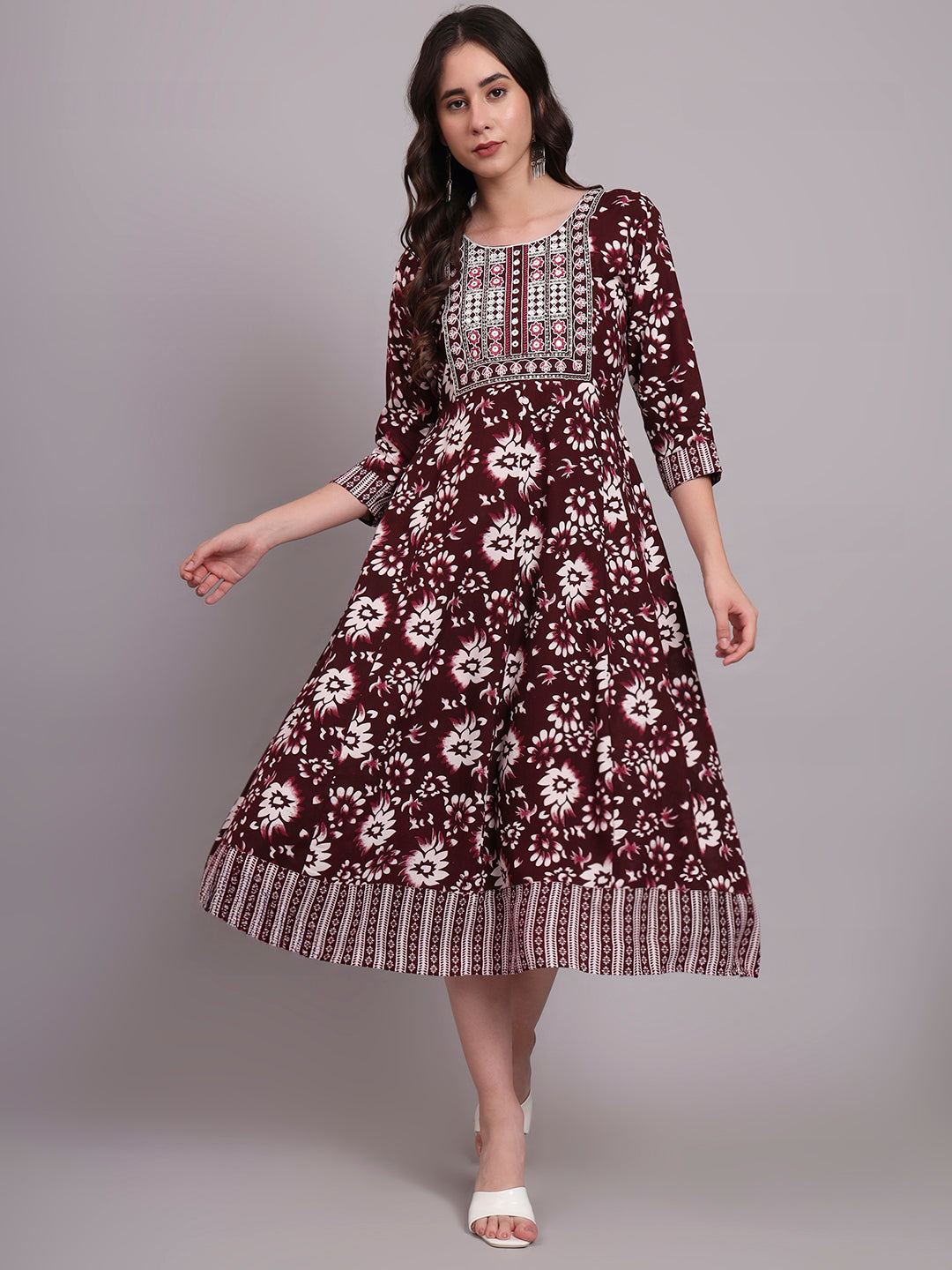 Floral Embroidered A-Line Ethnic Dress