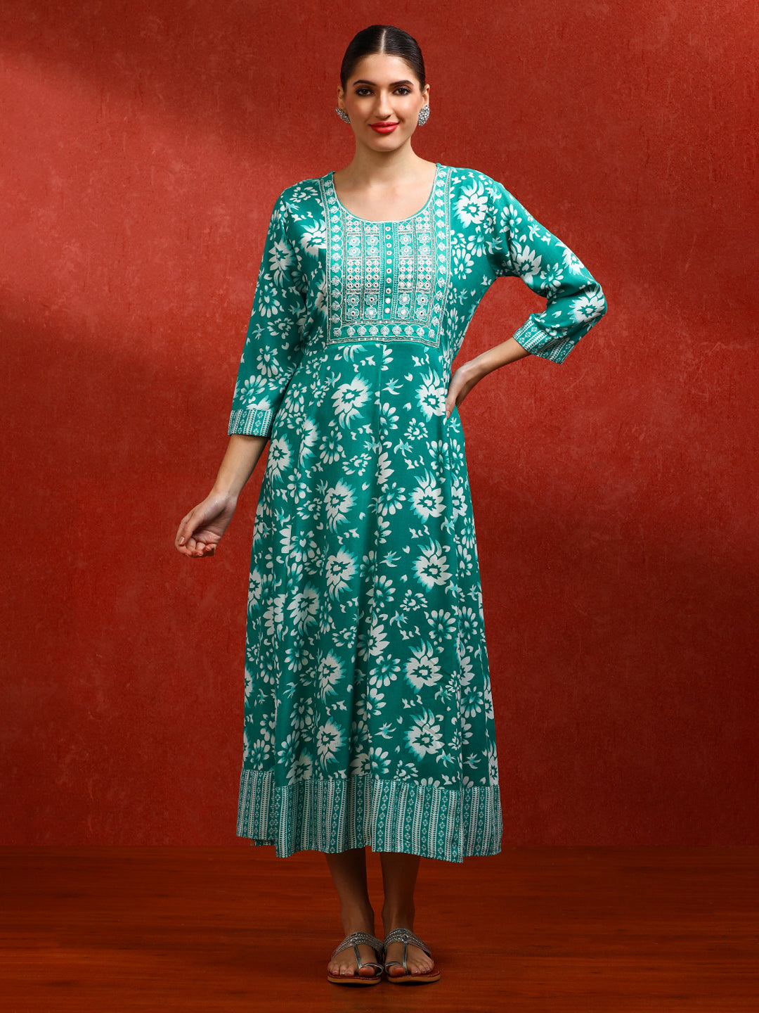 Floral Embroidered A-Line Ethnic Dress