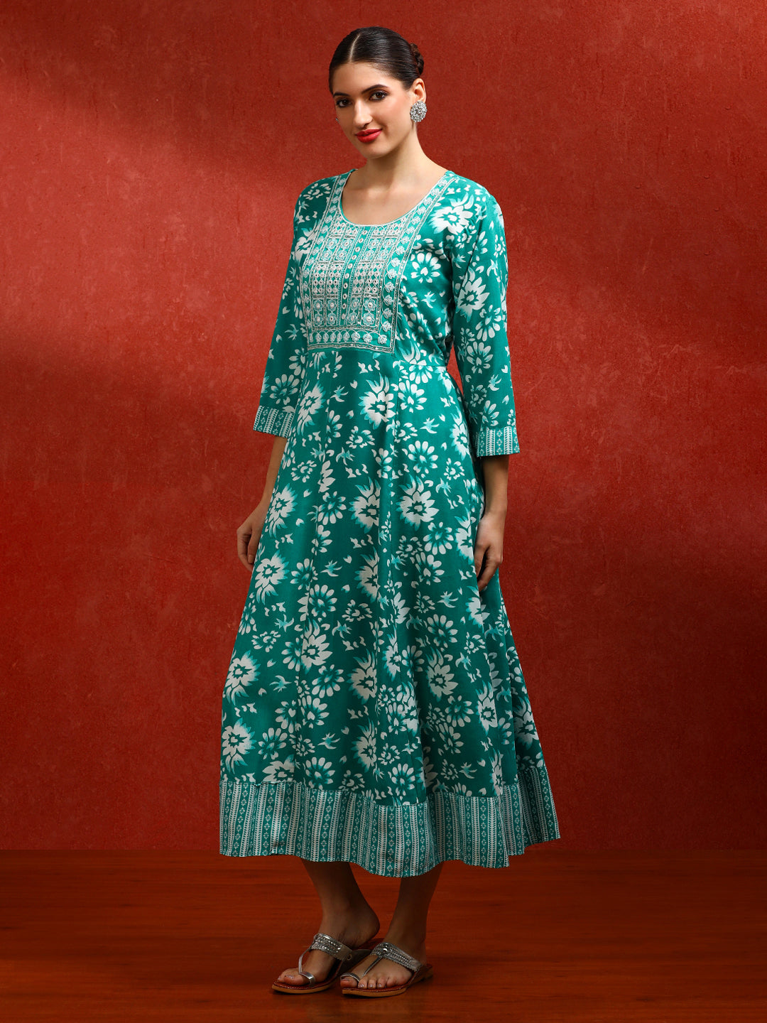 Floral Embroidered A-Line Ethnic Dress