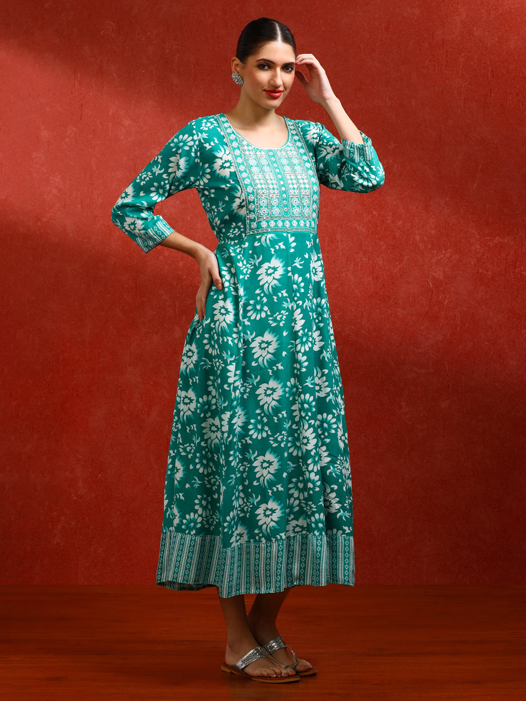 Floral Embroidered A-Line Ethnic Dress