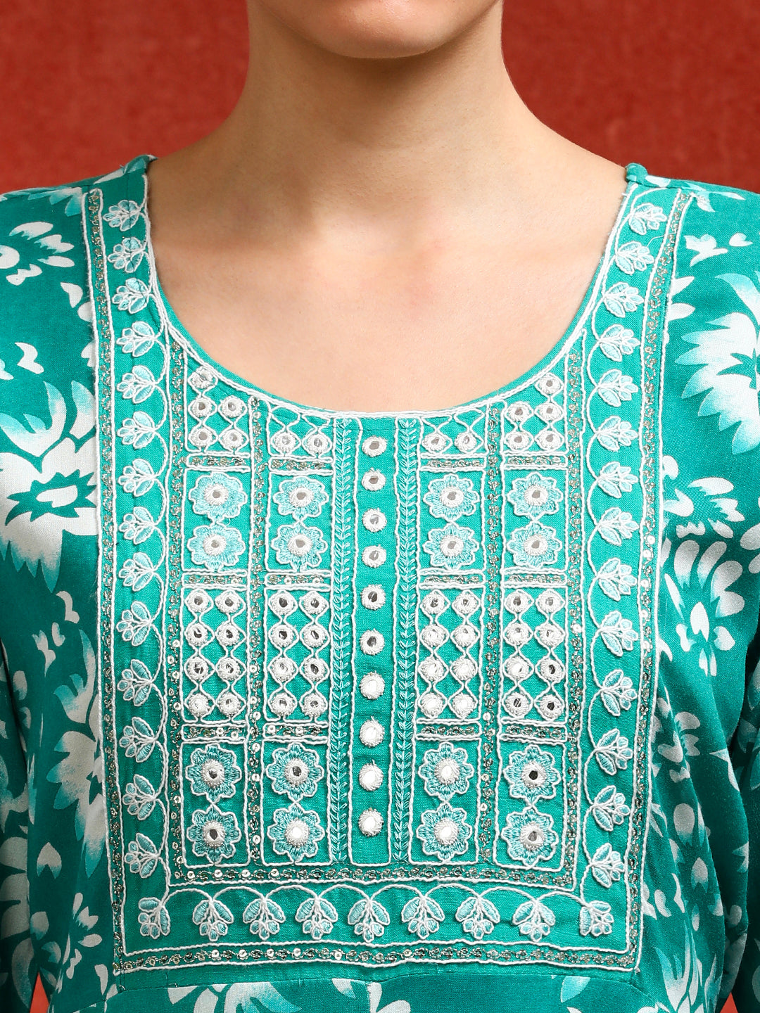 Floral Embroidered A-Line Ethnic Dress