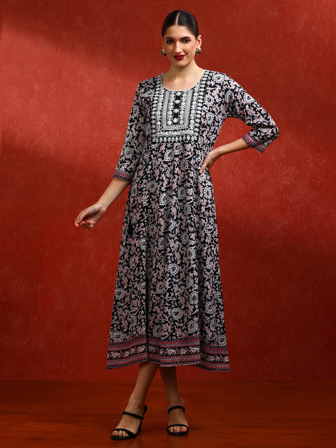 Floral Embroidered A-Line Ethnic Dress